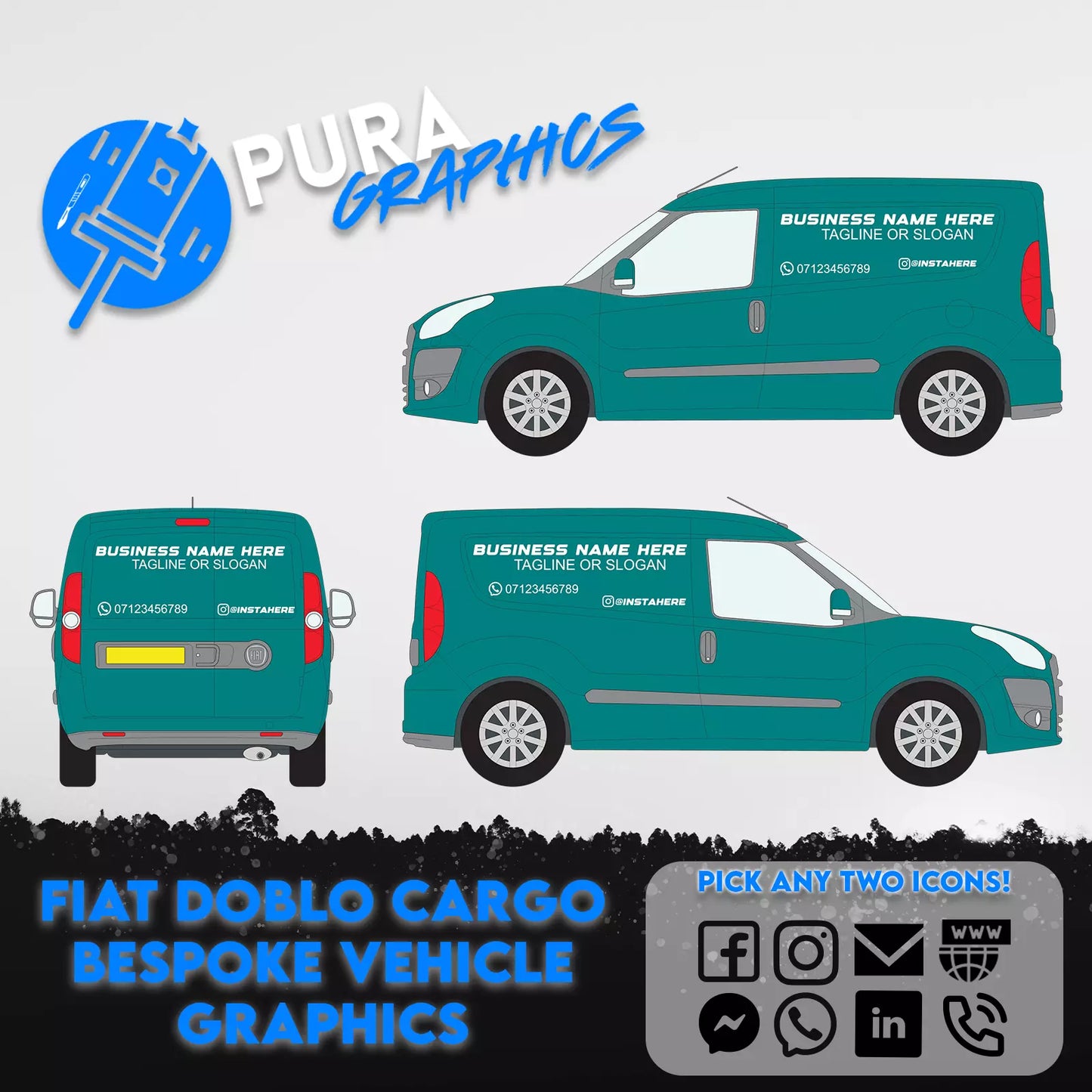 Fiat Doblo Self-Fit Graphics Kit – Custom Colours & Fonts – FREE Social Logos!