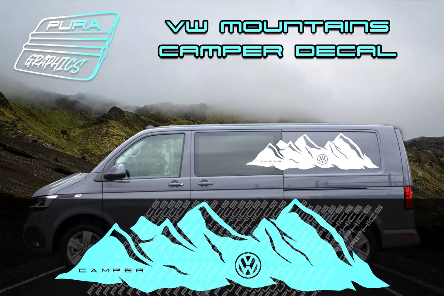 VW Camper Mountain Vinyl Decal – Sticker KIT X2 – Transporter, Crafter & Caddy