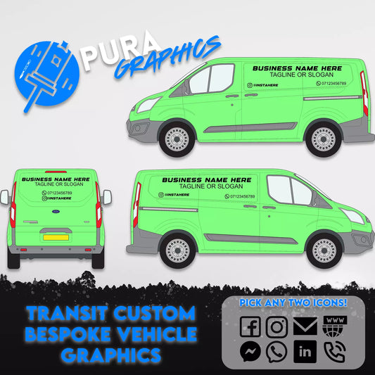 FORD Transit Custom Self-Fit Graphics Kit – Custom Colours & Fonts – FREE Social Logo